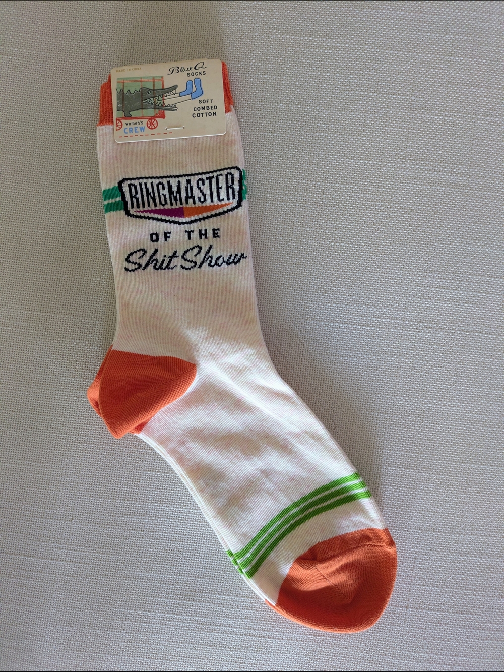 Blue Q Ringmaster of the Shitshow Crew Sock - Orange Accent - W's Shoe Sz 5-10